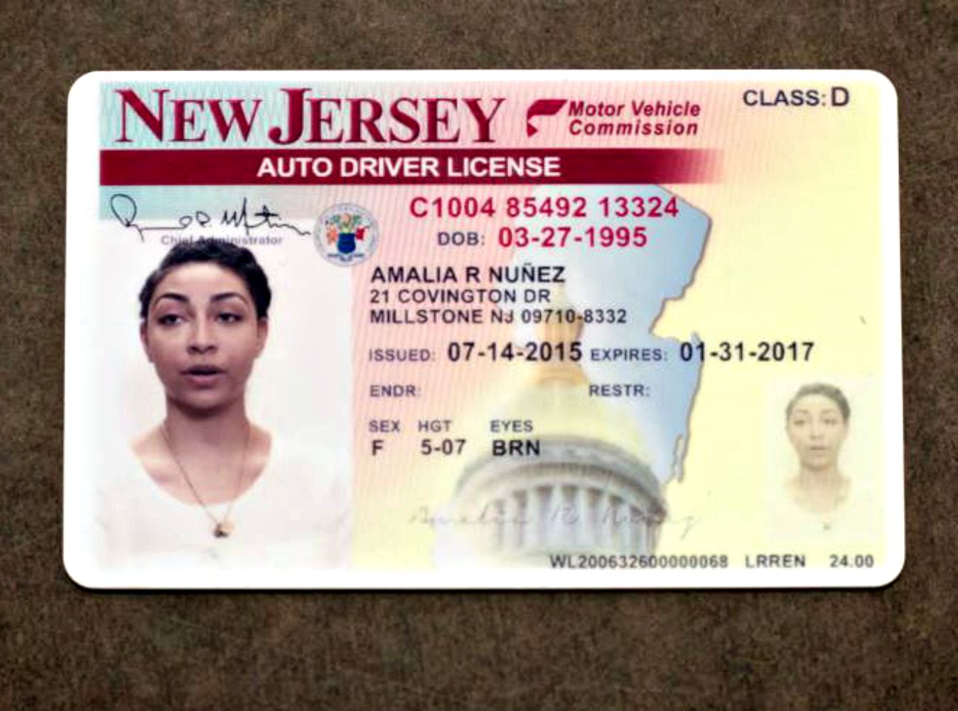New jersey driver license number sample
